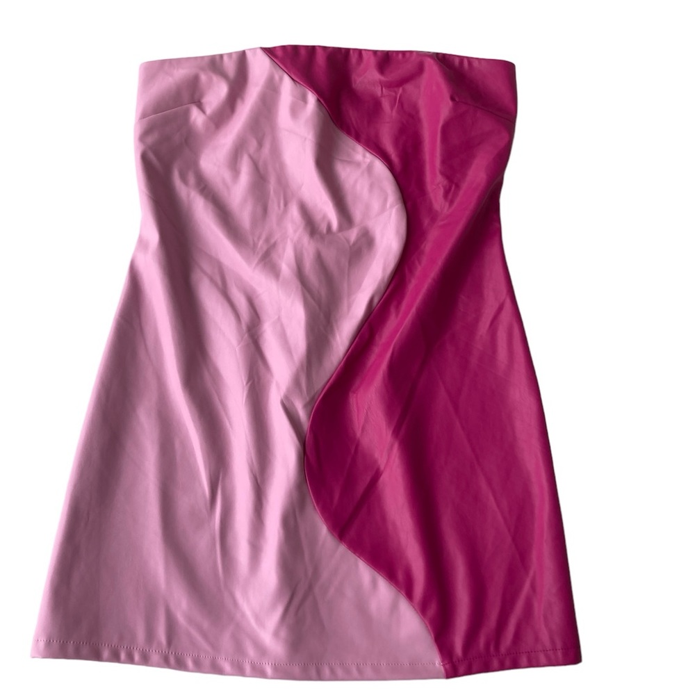 LE LIS Pink Colorblock Stapless Pleather Dress Ladies Large Zipper Closure Party